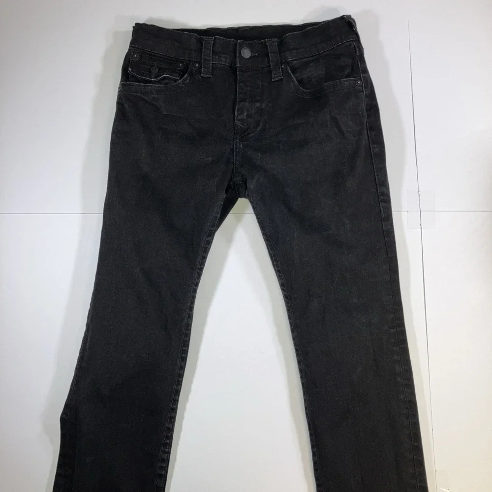 True Religion Rocco Jeans Mens 32 Black Relaxed Skinny Flap Pocket Stretch 32x34